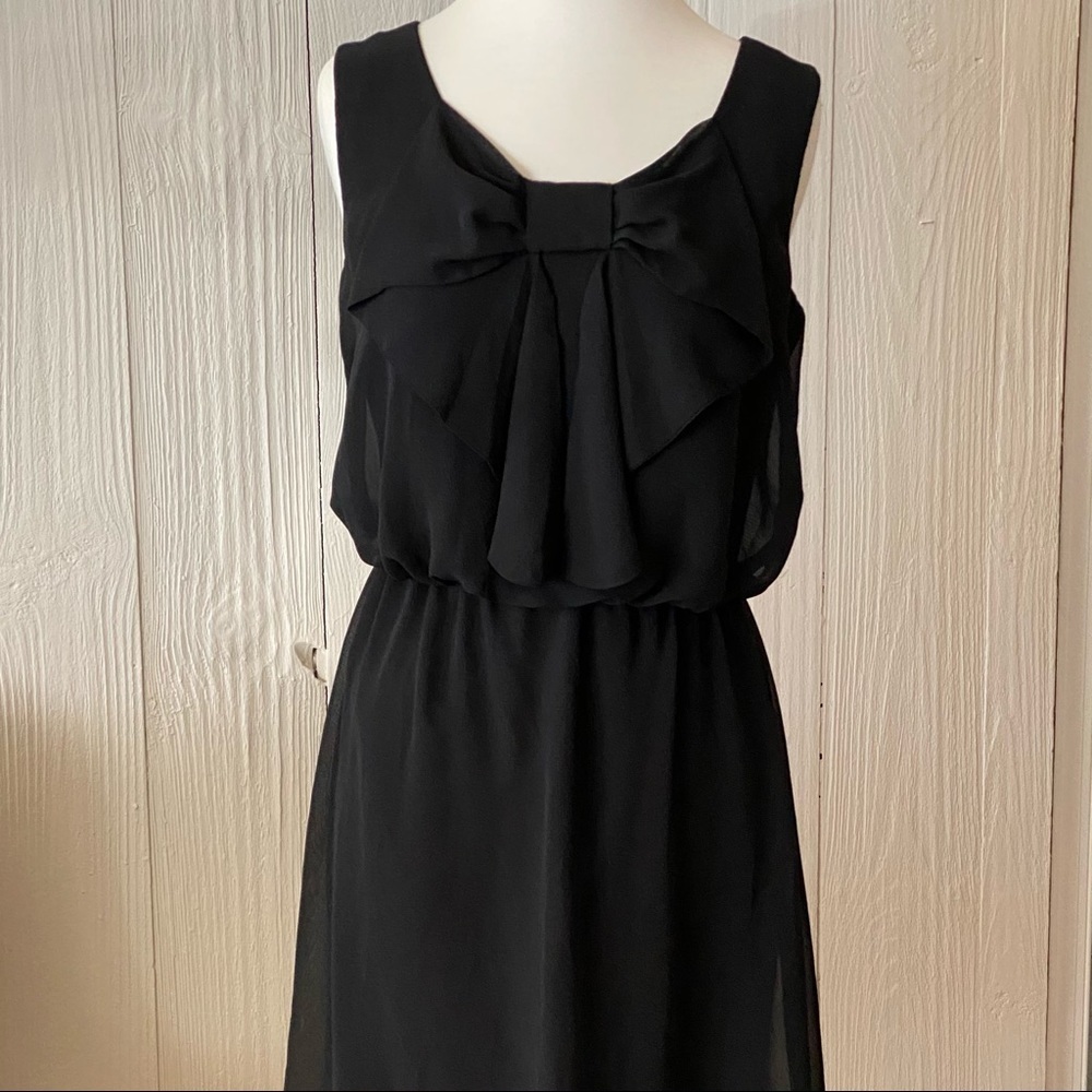 AB Studio Black Dress with Bow and Gathered Waist Size Small - Picture 3 of 14